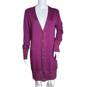 Merokeety‎ Sweater Womens Medium Purple Longline Cardigan Duster Casual Preppy
